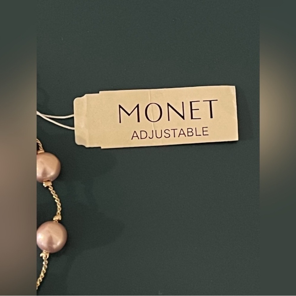 MONET Adjustable Gold-Tone Double Strand Pink Pearl Necklace NWT - Picture 2 of 4